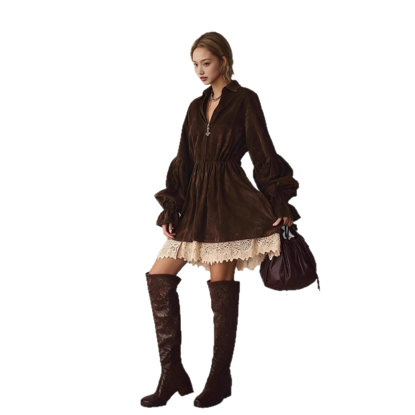 Womens Fashionable Loose Lace Patchwork Dress