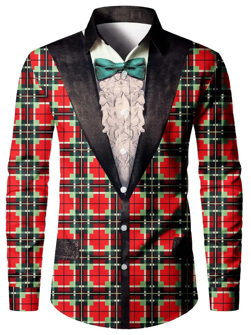 Fashion Men's False Two Pieces Digital Printing Shirt