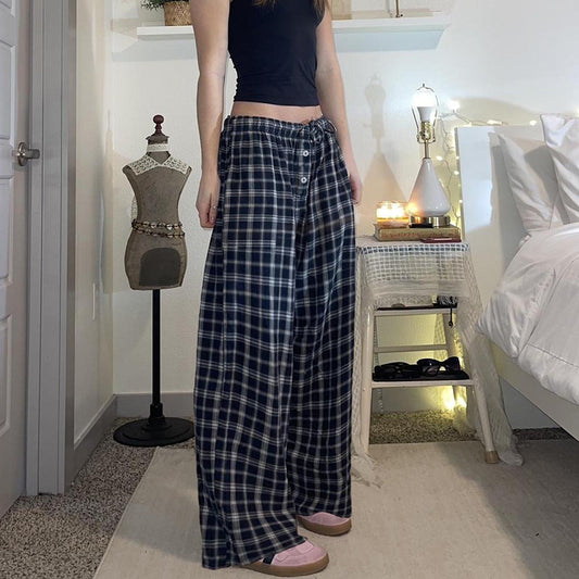 New Lace-up Button Casual Baggy Straight Trousers