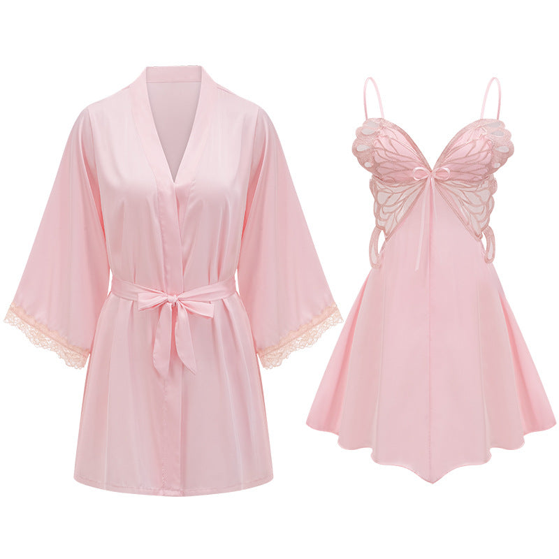 Sexy Lingerie Womens Pure & Alluring Butterfly Lace Slip Dress Two-Piece Set