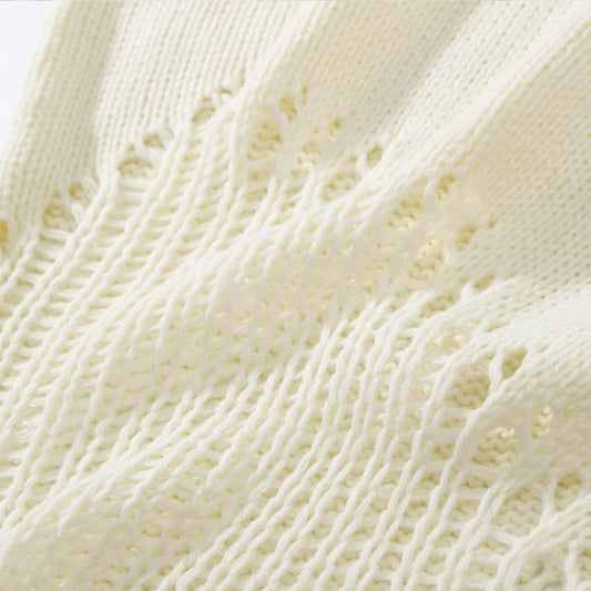 Ensfarvet Hulstrikket Herre Sweater med Rund Hals