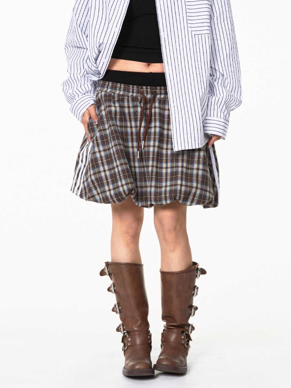 Sweet Cool Hot Girl Plaid Stitching Skirt Women