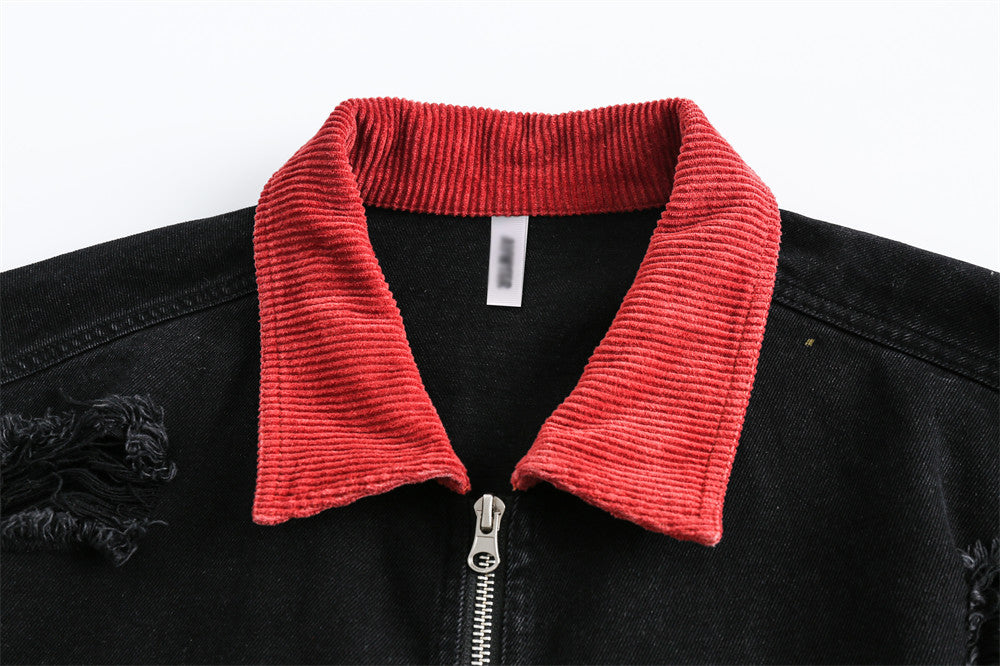Color Matching Letters Polo Collar Jacket Men's Trendy Punk