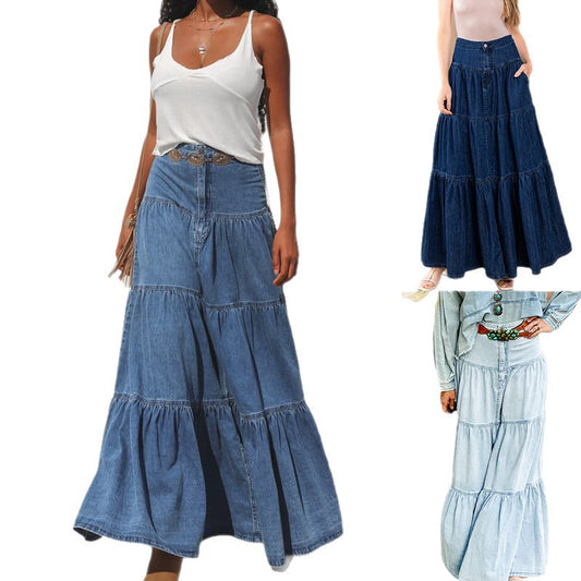 Lavtaljet Slidt Ferie-stil Kage All-match Denim Nederdel