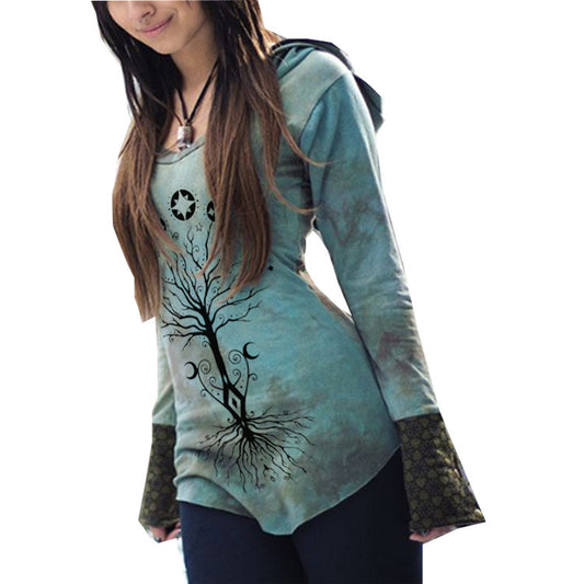 Women's Retro Tree Of Life Printed Long Sleeve