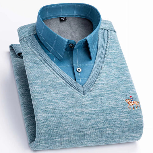 Fleeceforet Tykket Fake Skjortekrave Trøje Fritids Varm Sweater