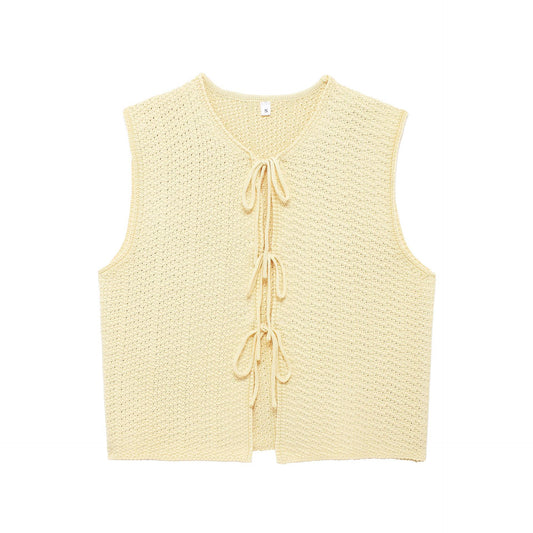 Bow Small V-neck Sleeveless Knitted Vest