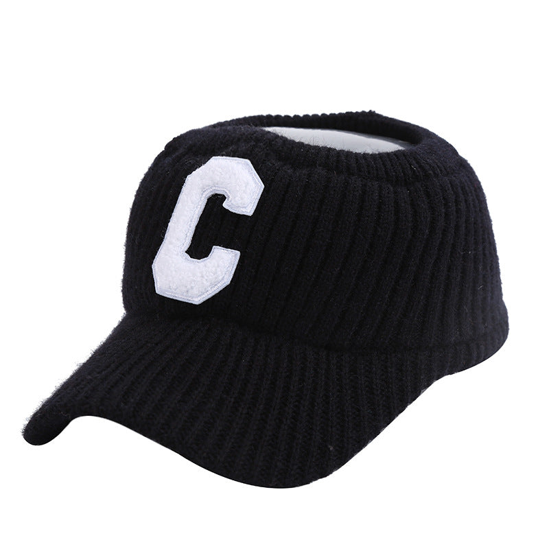 Female C Letter Fleece Warm Empty Top Knitted Baseball Hat
