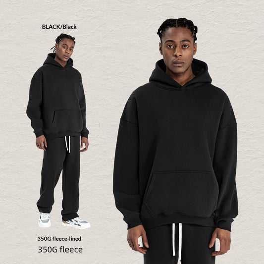 Men's Hooded Sweatshirt Fleece-lined Loose Sweatshirt Set