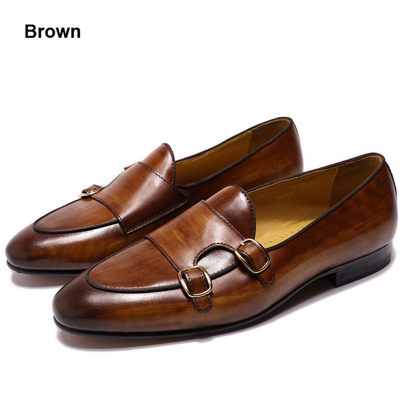 Double Buckle Men's Shoes Top Layer Cowhide Men's Leather Shoes