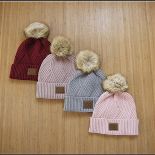 Women's Flanging Wool Ball Pile Woolen Hat