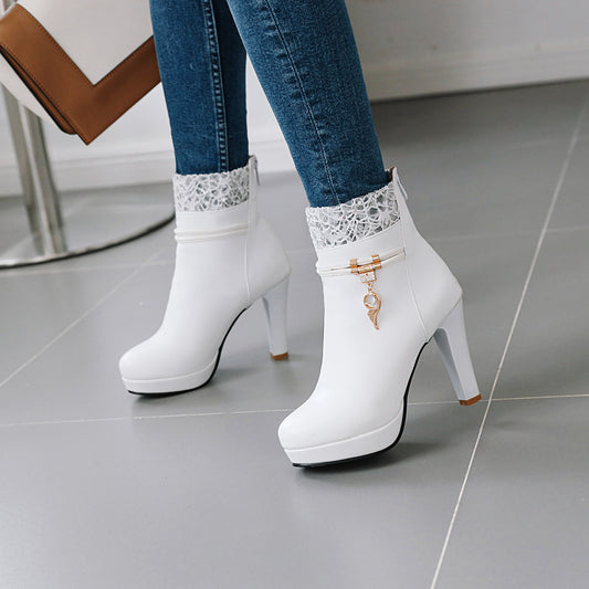 Fashion Leather Solid Color Thick Heel Women's Boots