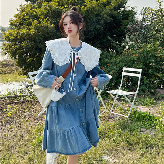 Elegant Designer-Look Mid-Length Denim Dress For Women