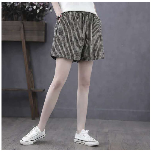 Women's Casual Cotton And Linen Stripes Shorts