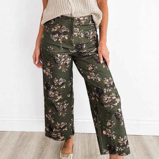 Kvinders moderigtige retro jeans med blomsterprint