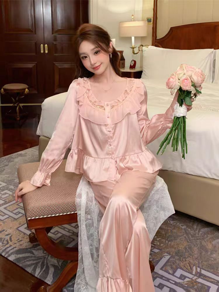 Sweet Princess-style Pajama Set Perfect For Spring And Falland Wearable Outside