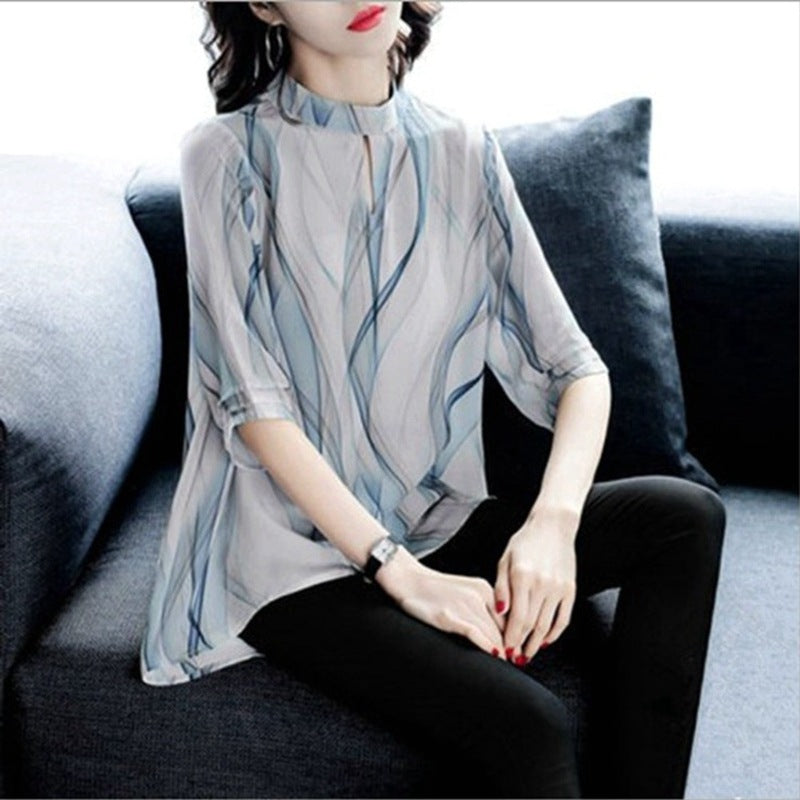 Women's Wave Print Long Hem Shirt Top