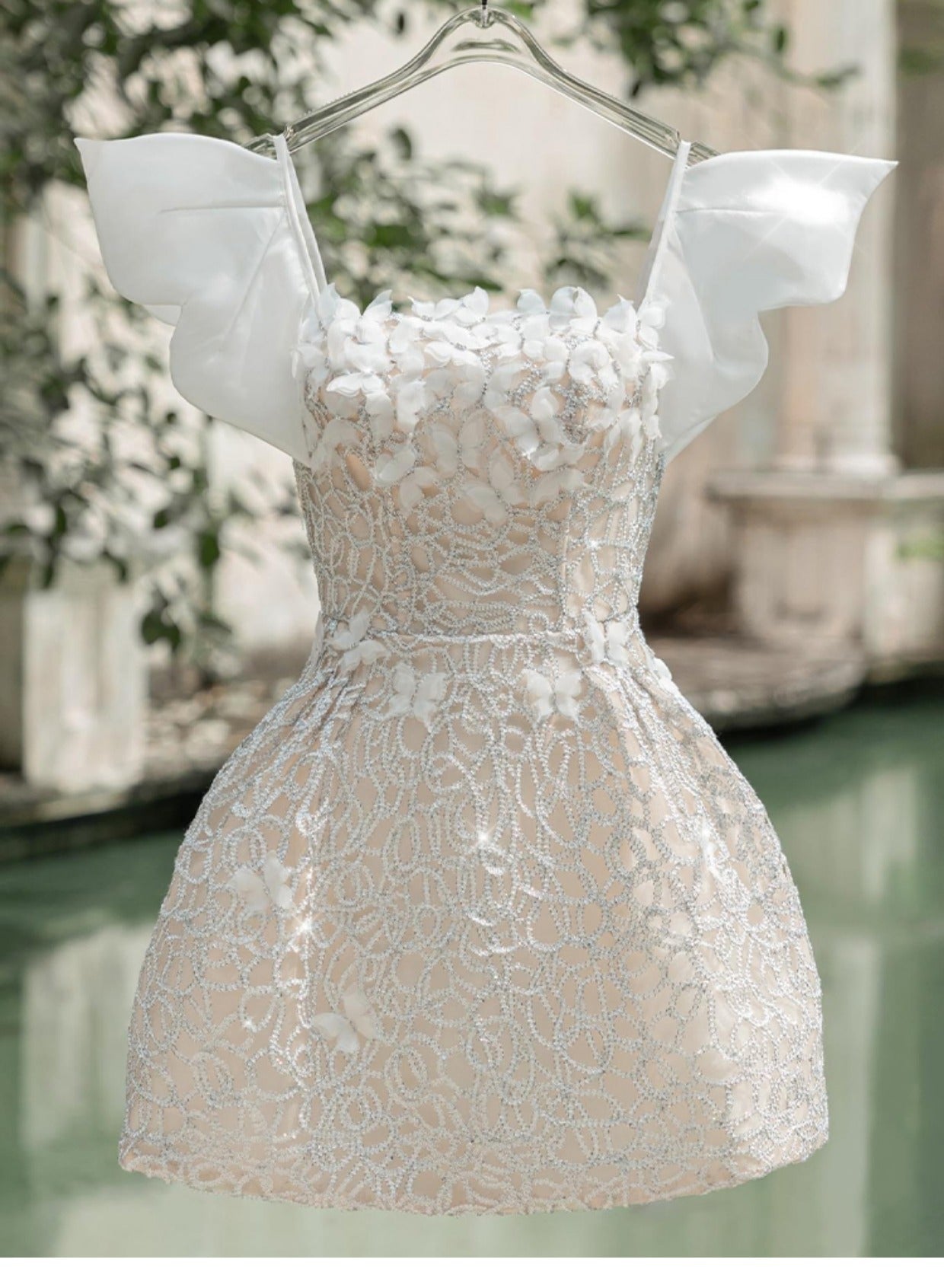 Lace Open Back Fly Sleeved Waistband Puffy Skirt
