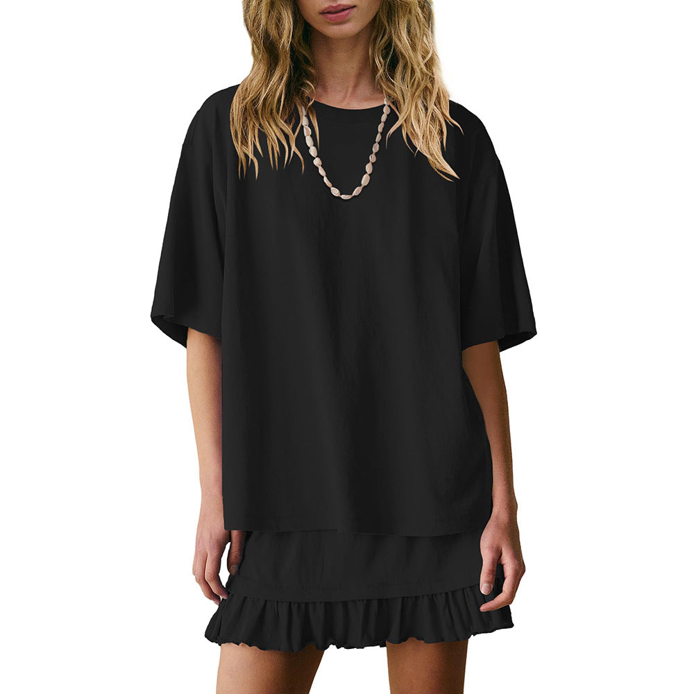 Women's Casual Two-piece Set Crew-neck Short-sleeve Top And Skirt