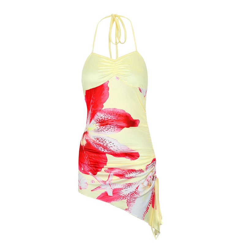 Fashionable Printed Sexy Halterneck High-Waist Bodycon Tube Top Mini Dress