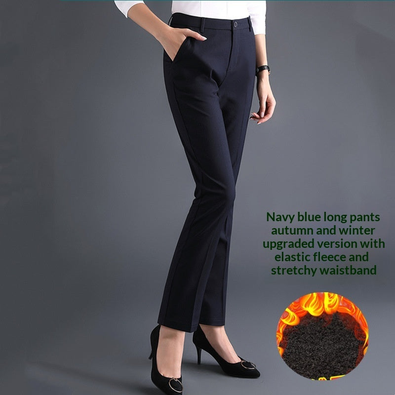 Women's Professional AutumnWinter Thick Fleece High-Waisted Straight Pants