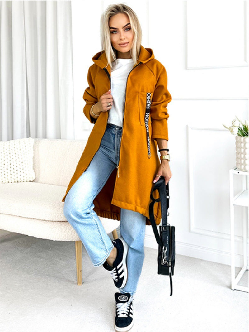 Hooded Sports Brushed Hoody Casual Long-sleeved Zipper Jacket