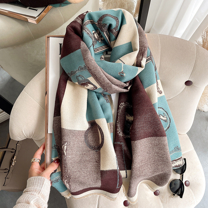 Nyt cashmere mellemlangt printet sødt kvindetørklæde med kvaster