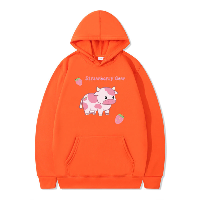 Strawberry Milk Print Langærmet Hættetrøje