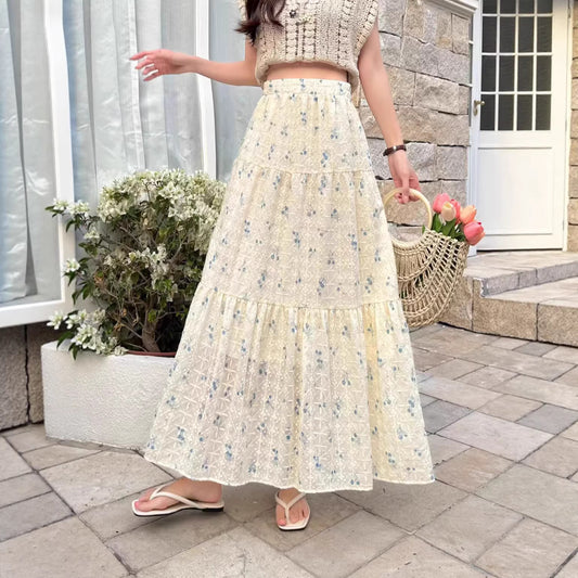 Thin Highwaisted Flattering Floral Midi Skirt For Women