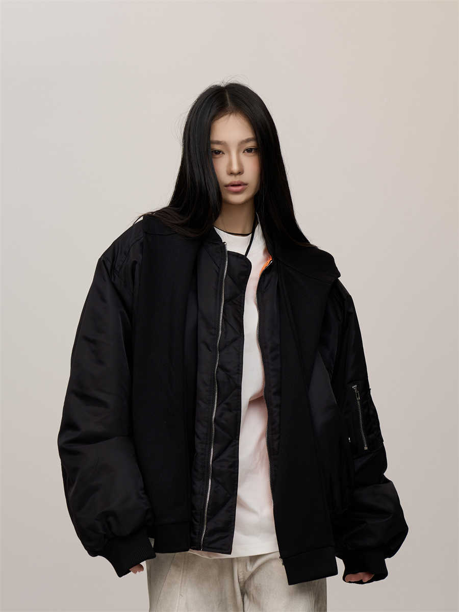 Loose Autumn Winter False-two-piece Fleece-lined Flight Jacket