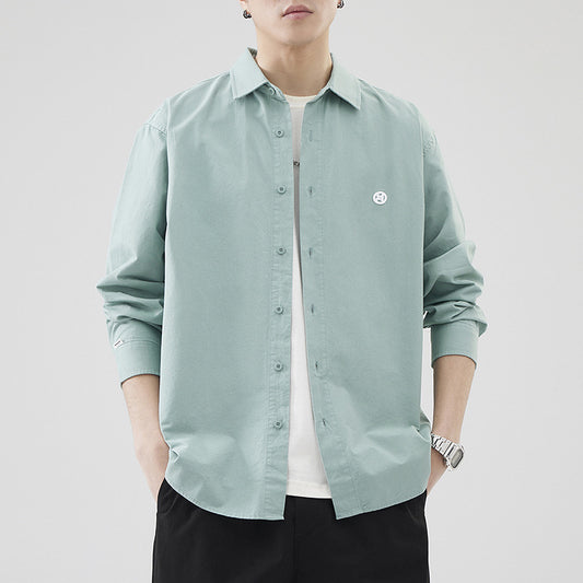 LKTM Men's Spring Japanese Style Retro Minimalist Long Sleeve Shirt