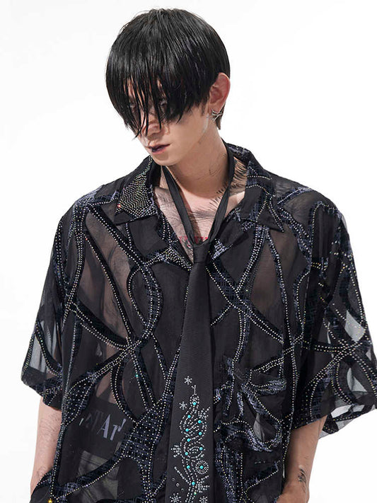 Lightweight Translucent Snake Pattern Short-sleeved Shirt For Men