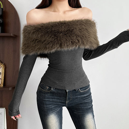 One-shoulder Long-sleeved Flirty Fitted Outerwear With A Base Layer Shirt