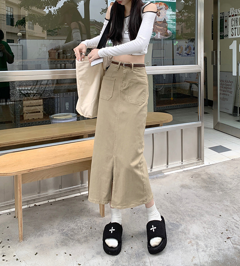 Retro Slit Workwear Skirt Temperament Straight A- Line