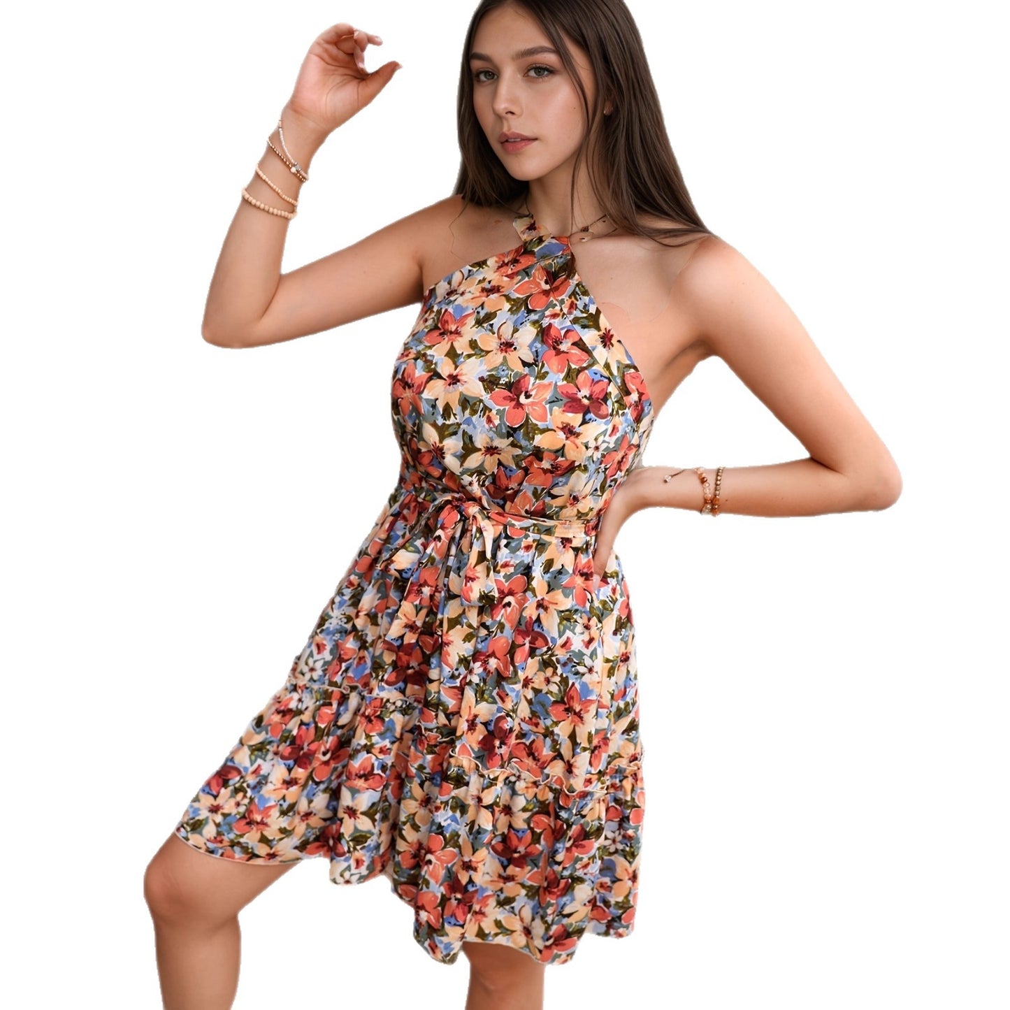 Womens Western-style Halterneck Skirt With Crisscross Shoulder Straps