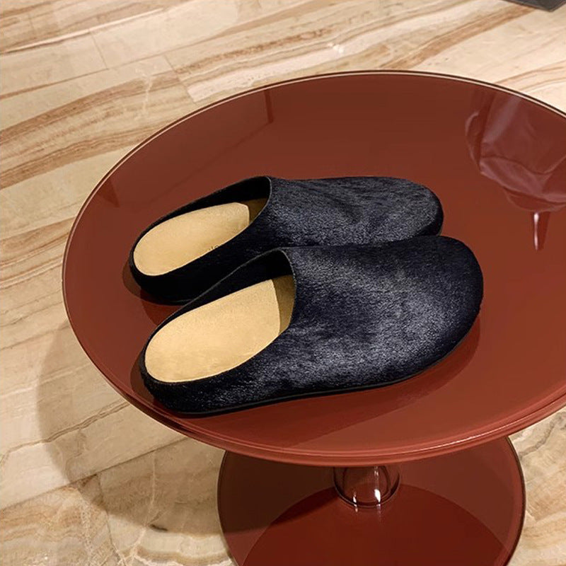 Soft And Genuine Leather Surface Slip-on Thick-soled Large Toe Half Slippers