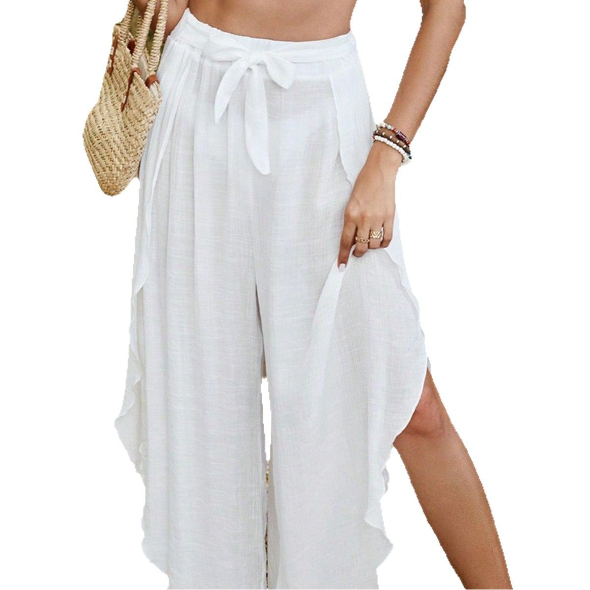 Beach Sun Protection Clothing Sexy Lace-up Wide Leg Pants