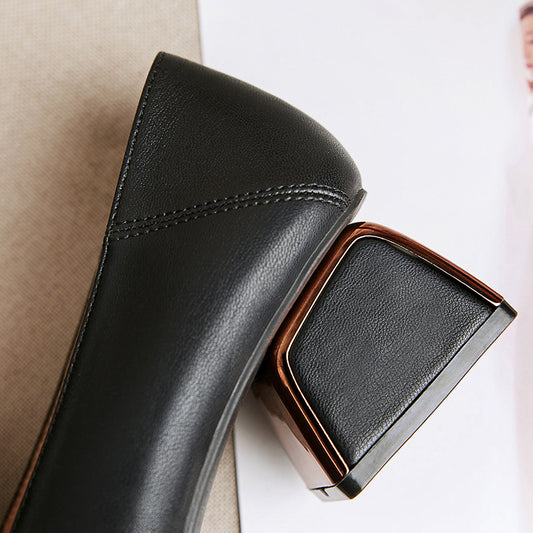 Women's Square Toe High Heels Thick Heel Single Shoes