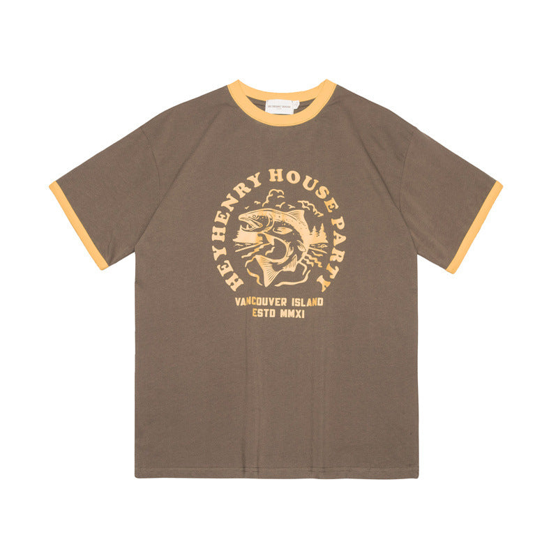 Europæisk og Amerikansk Print Farvekontrast Design Retro T-shirt