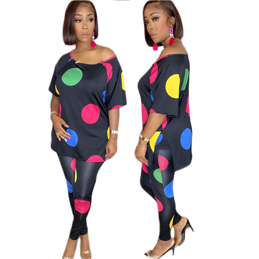 Two-piece Suit Polka Dot Printing Mid-length Split Trousers