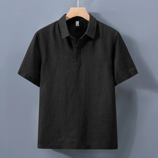 Arrival Mens Short-Sleeve Shirt In Pure Linen With A Turn-Down Collar