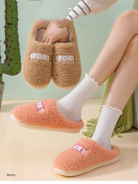 Fashion Warm Non-slip Thick-soled Couple Plush Slippers