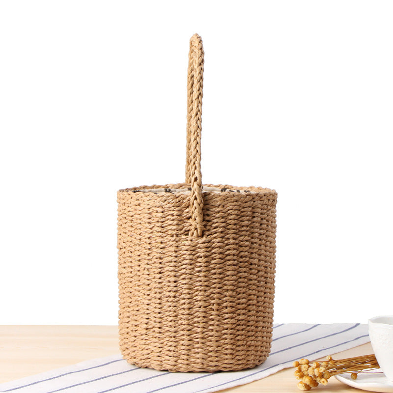 Simple And Casual Hand-carrying Bucket Straw Bag