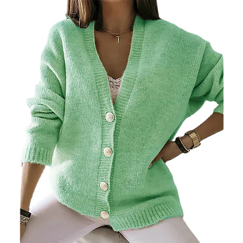 Autumn And Winter Women's European And American Keep Warm Pure Color Loose Knitted Cardigan Coat
