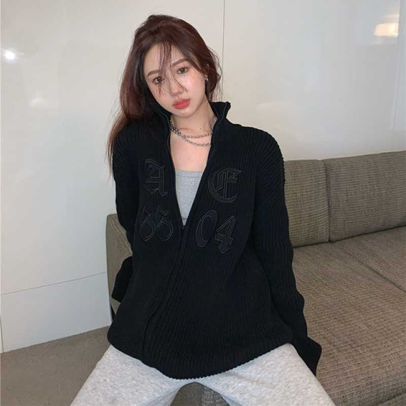 Trendy High Neck Zipper Knitted Cardigan