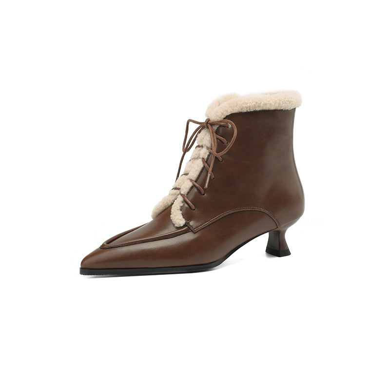 French Style Vintage Lace Up Mid Heel Dr Martens Boots