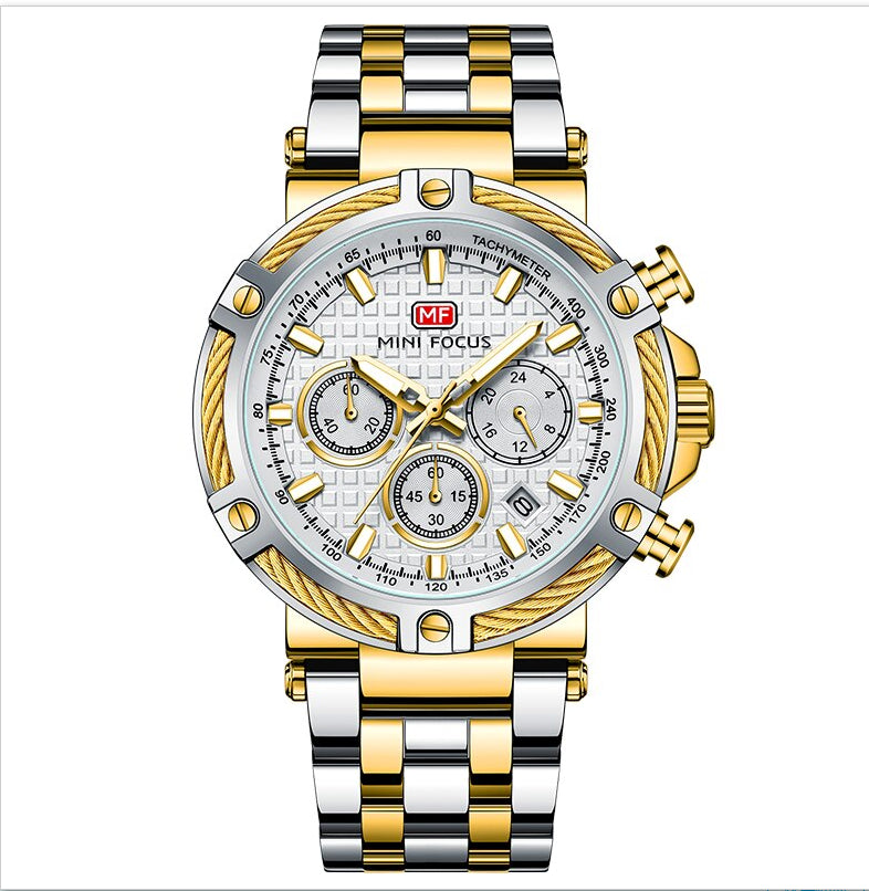Leisure Waterproof Quartz Watch Luminous Men's Steel Strap Watch