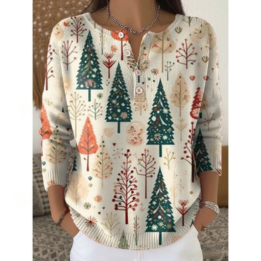 Retro Christmas 3D Digital Printing Four-button Stand Collar T-shirt