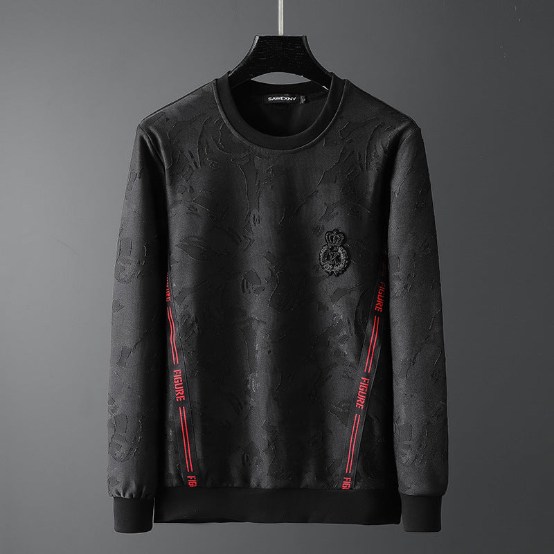 Round Neck Sweater Men's Long-sleeved T-shirt Black