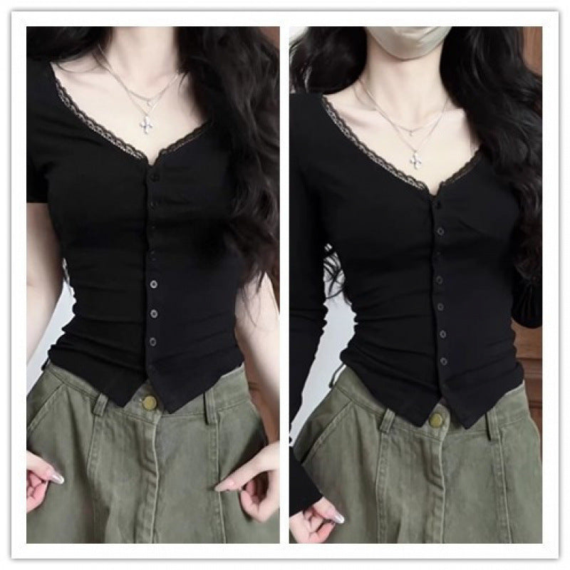 Pure Desire Style Sexy Collar Short Sleeve Shirt